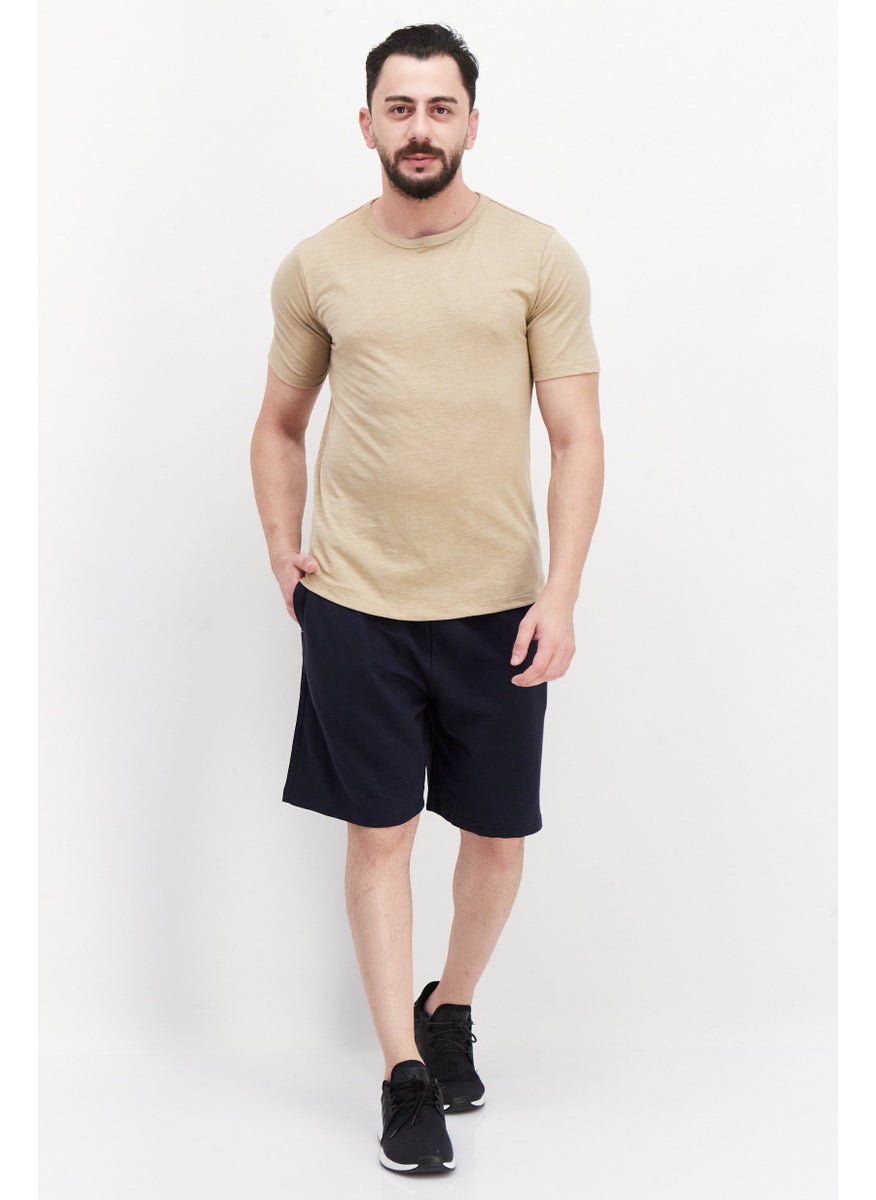 Project Essentials - Men Crew Neck Short Sleeves Plain T-Shirt, Beige - Image 1
