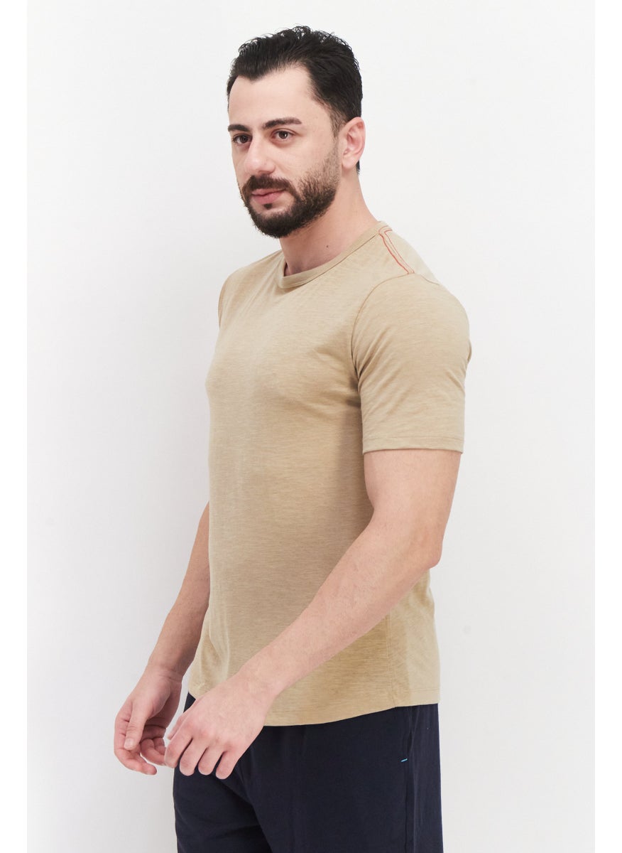 Project Essentials - Men Crew Neck Short Sleeves Plain T-Shirt, Beige - Image 1