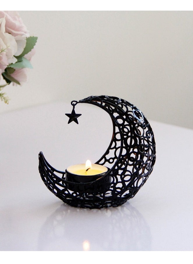 Oasis Casa - Ramadan Lanterns Candle Holder, Home Decor Incense Holder, Moon Shape Openwork Eid Decoration, Modern Arab Decorative Tealight Holder for Wedding, Kitchen, Table Centerpiece, Festivals, Massage Studio - Image 1