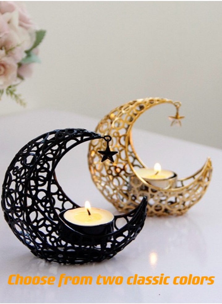 Oasis Casa - Ramadan Lanterns Candle Holder, Home Decor Incense Holder, Moon Shape Openwork Eid Decoration, Modern Arab Decorative Tealight Holder for Wedding, Kitchen, Table Centerpiece, Festivals, Massage Studio - Image 1