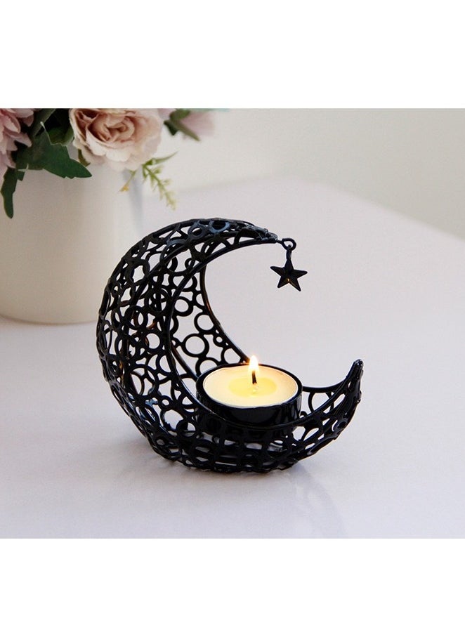 Oasis Casa - Ramadan Lanterns Candle Holder, Home Decor Incense Holder, Moon Shape Openwork Eid Decoration, Modern Arab Decorative Tealight Holder for Wedding, Kitchen, Table Centerpiece, Festivals, Massage Studio - Image 1