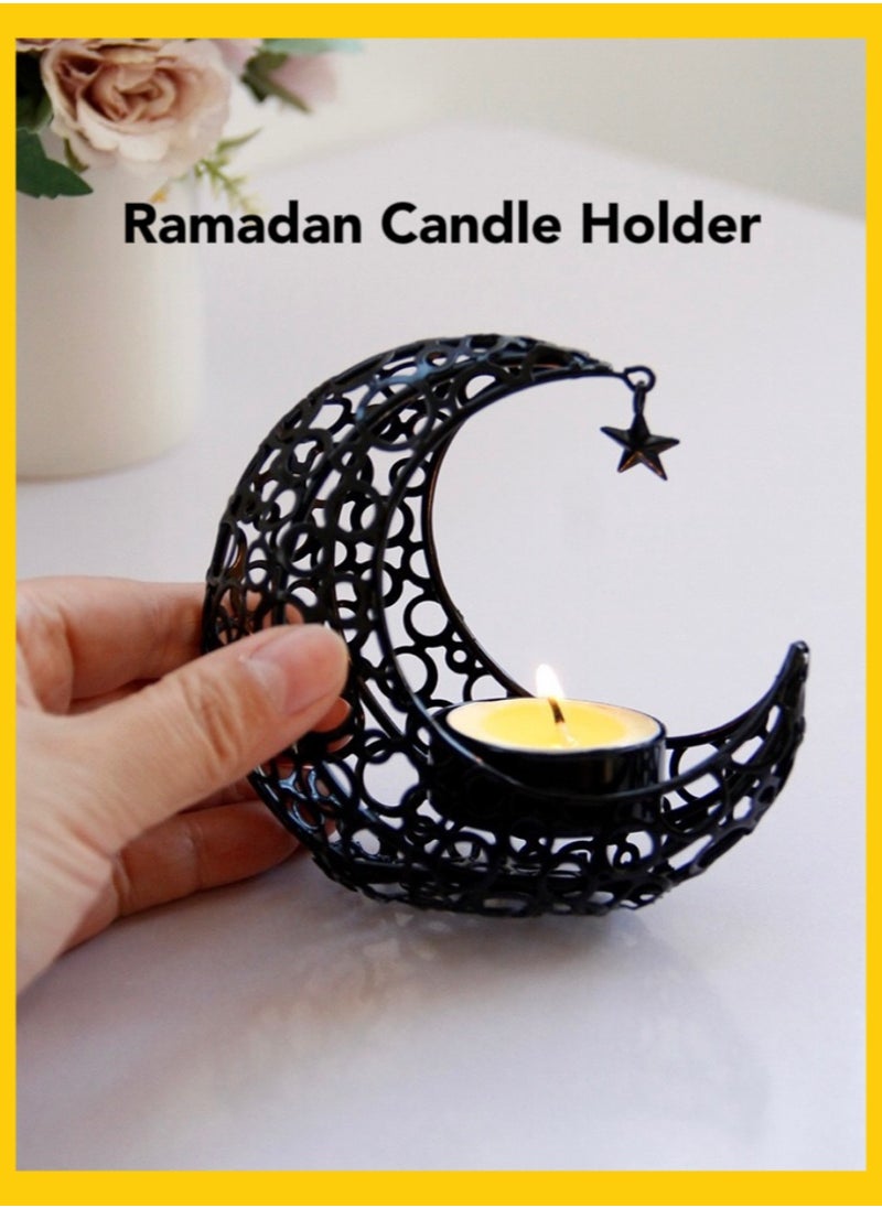 Oasis Casa - Ramadan Lanterns Candle Holder, Home Decor Incense Holder, Moon Shape Openwork Eid Decoration, Modern Arab Decorative Tealight Holder for Wedding, Kitchen, Table Centerpiece, Festivals, Massage Studio - Image 1