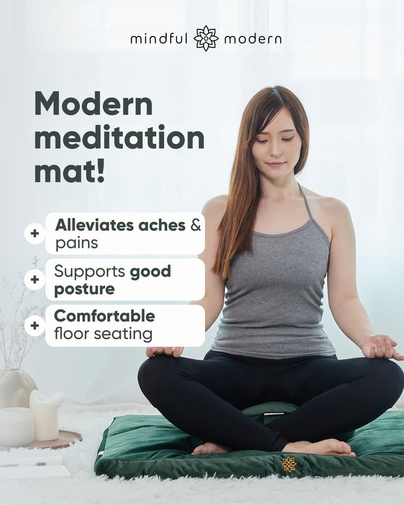 Mindful Modern حصيرة زابوتون للتأمل من المخمل العصري - وسادة تأمل فاخرة مع حشوة قطنية 100% - استمتع بوضعية أفضل وراحة أكبر لزافو أو مقعد (أخضر زمردي) - Image 2