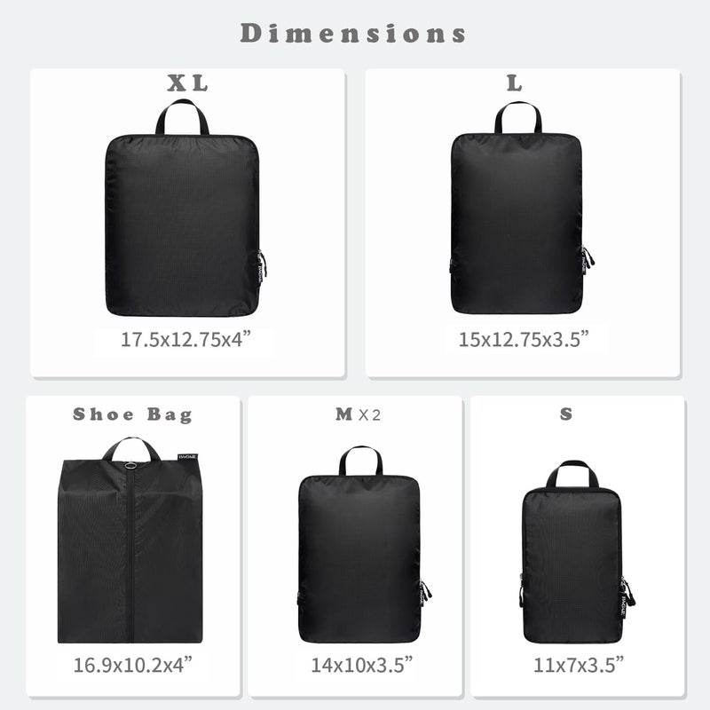 BAGAIL 6 Set Ultralight Compression Packing Cubes Packing Organizer for Travel Accessories Luggage Suitcase Backpack(70D Black) - Image 2