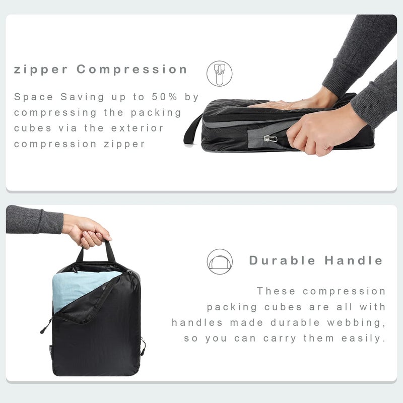 BAGAIL 6 Set Ultralight Compression Packing Cubes Packing Organizer for Travel Accessories Luggage Suitcase Backpack(70D Black) - Image 3