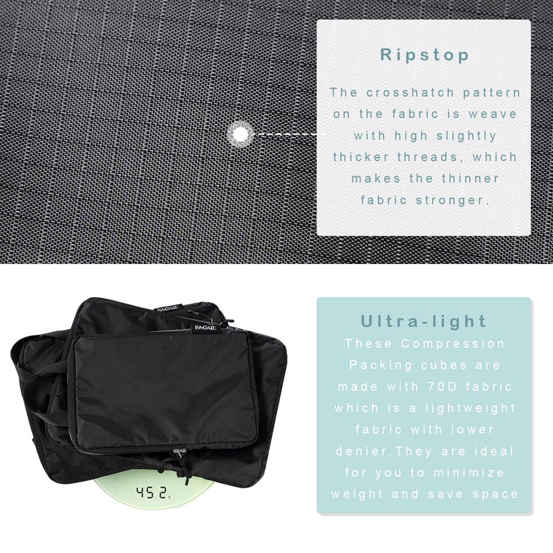 BAGAIL 6 Set Ultralight Compression Packing Cubes Packing Organizer for Travel Accessories Luggage Suitcase Backpack(70D Black) - Image 4