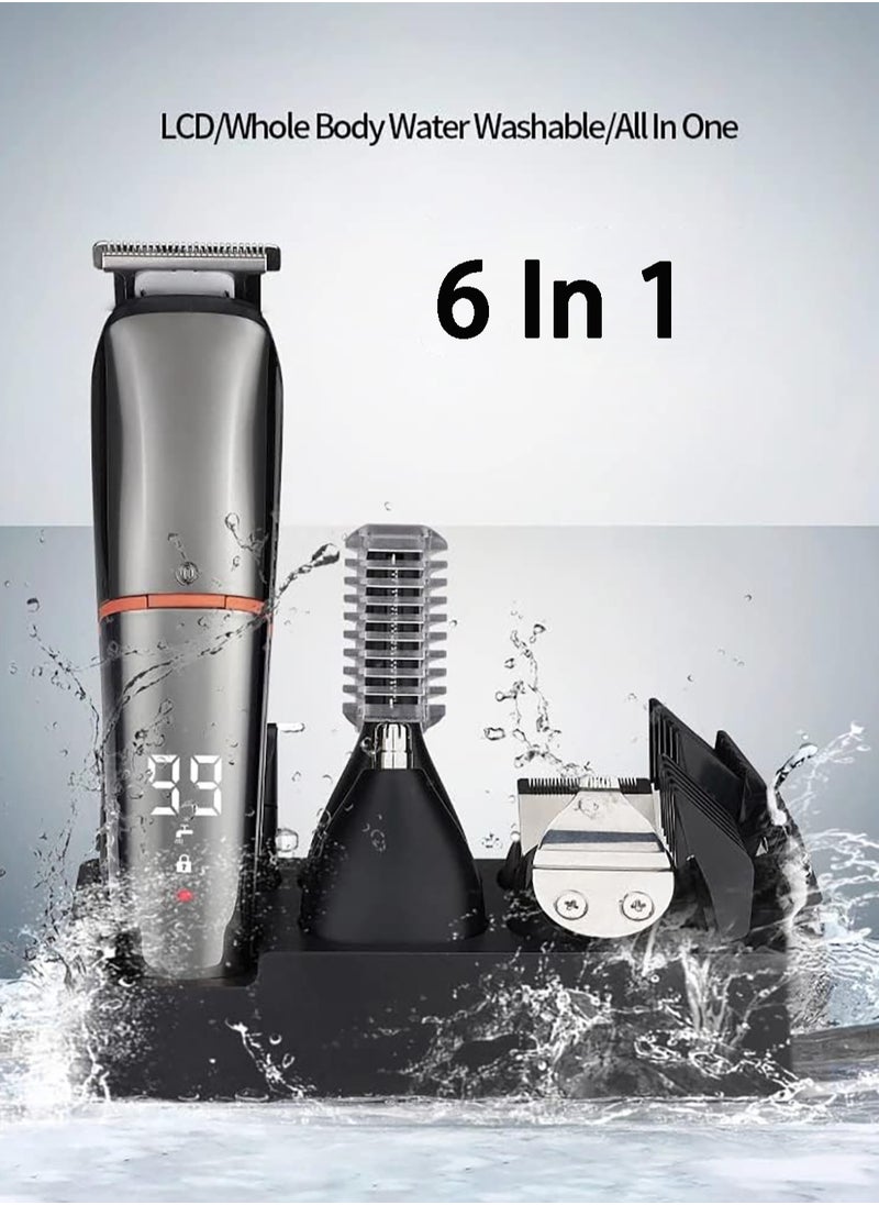 Generic - Beard Trimmer 6 in 1 Beard Grooming Kit IPX6 Waterproof Professional Hair Clippers Electric Hair Trimmer for Mustache Body Face and Nose USB Rechargeable and LED Power Display - Image 1