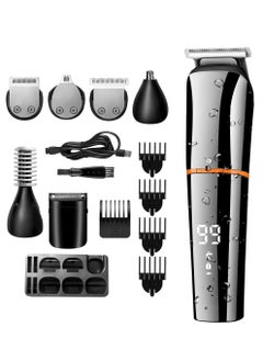 Beard Trimmer 6 in 1 Beard Grooming Kit IPX6 Waterproof Professional Hair Clippers Electric Hair Trimmer for Mustache Body Face and Nose USB Rechargeable and LED Power Display
