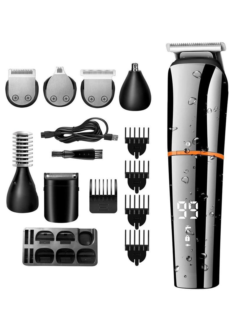Generic - Beard Trimmer 6 in 1 Beard Grooming Kit IPX6 Waterproof Professional Hair Clippers Electric Hair Trimmer for Mustache Body Face and Nose USB Rechargeable and LED Power Display - Image 1