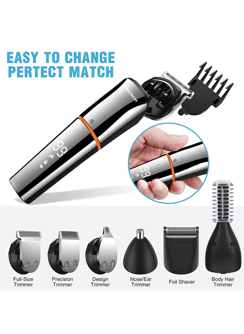 Generic - Beard Trimmer 6 in 1 Beard Grooming Kit IPX6 Waterproof Professional Hair Clippers Electric Hair Trimmer for Mustache Body Face and Nose USB Rechargeable and LED Power Display - Image 1
