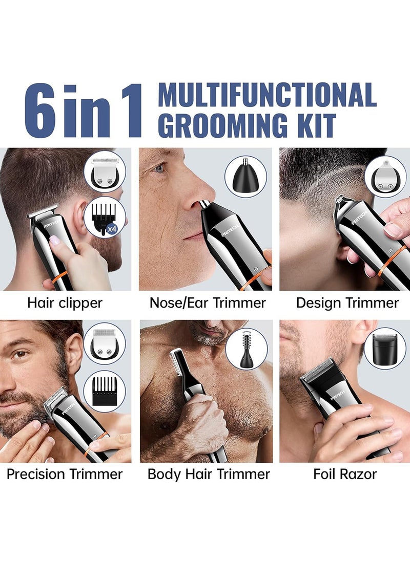 Generic - Beard Trimmer 6 in 1 Beard Grooming Kit IPX6 Waterproof Professional Hair Clippers Electric Hair Trimmer for Mustache Body Face and Nose USB Rechargeable and LED Power Display - Image 1