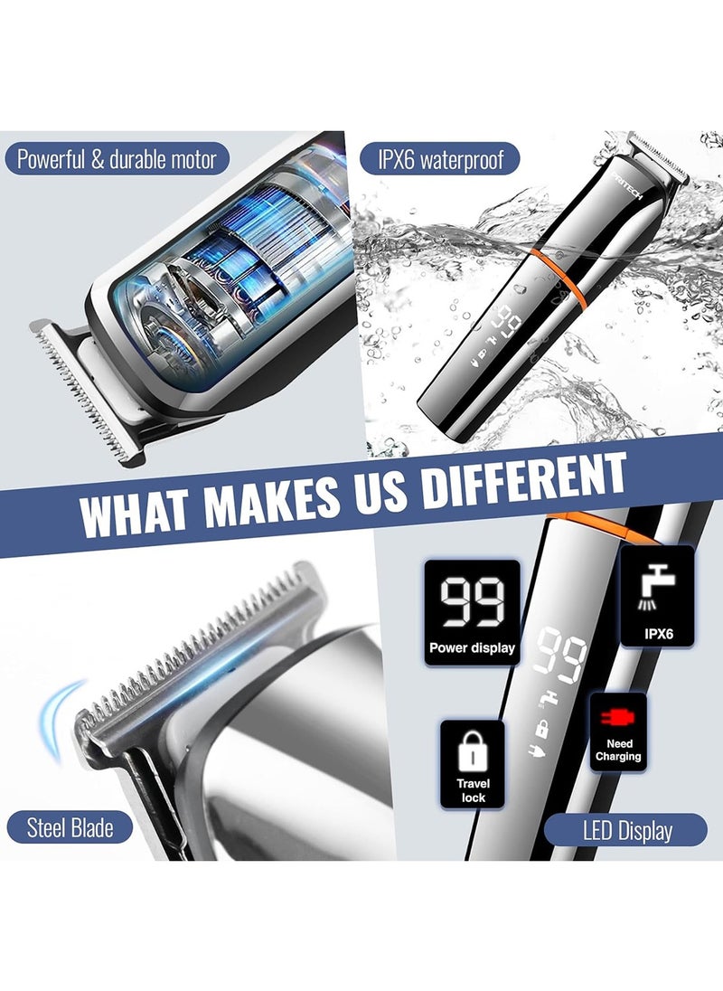 Generic - Beard Trimmer 6 in 1 Beard Grooming Kit IPX6 Waterproof Professional Hair Clippers Electric Hair Trimmer for Mustache Body Face and Nose USB Rechargeable and LED Power Display - Image 1