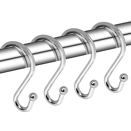 Gidse Metal Shower Curtain Hooks, Set of 12, Rust Proof Shower Curtain Hooks Rings, Durable S Shaped Hooks Hangers for Shower Curtains, Kitchen Utensils, Clothes, Towels (Chrome) - Image 1