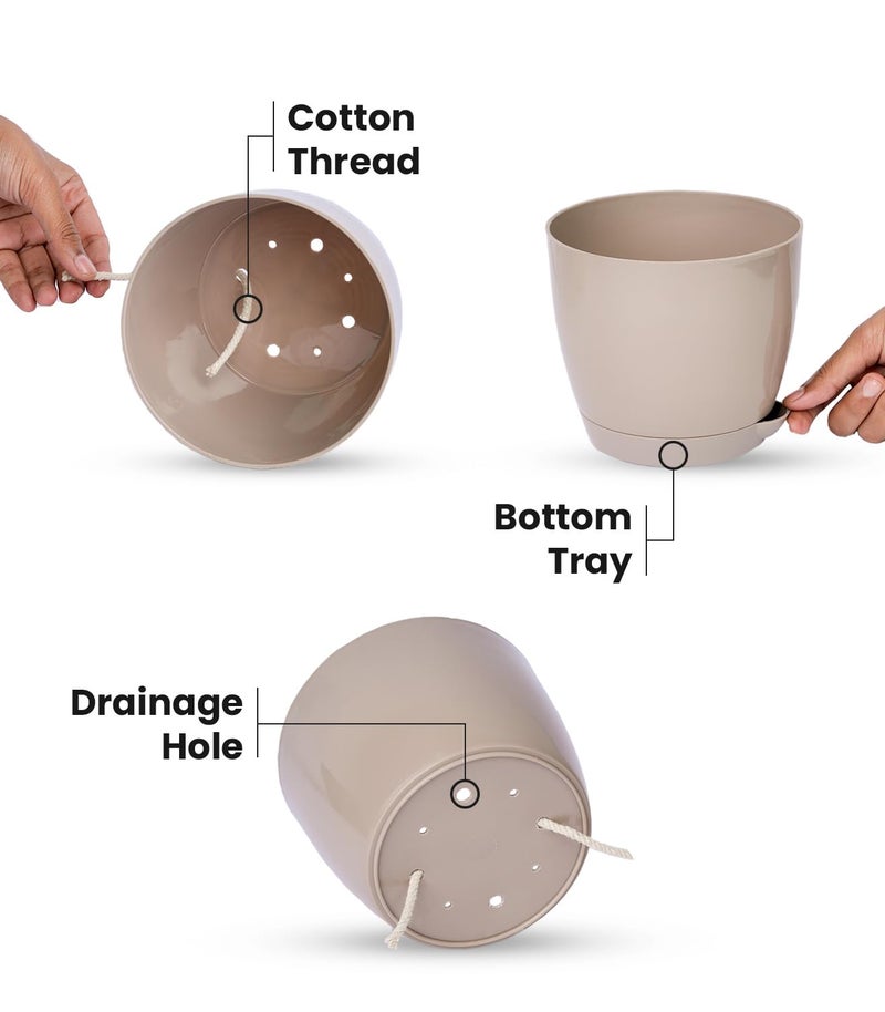 Nurturing Green® Combo of 6 Self Watering Flower Pots for Living Room & Home Decor | Plastic Plant Pots for Indoor, Balcony & Garden (Color: Assorted, Size: 14cm x 12.5cm Each) - Image 2