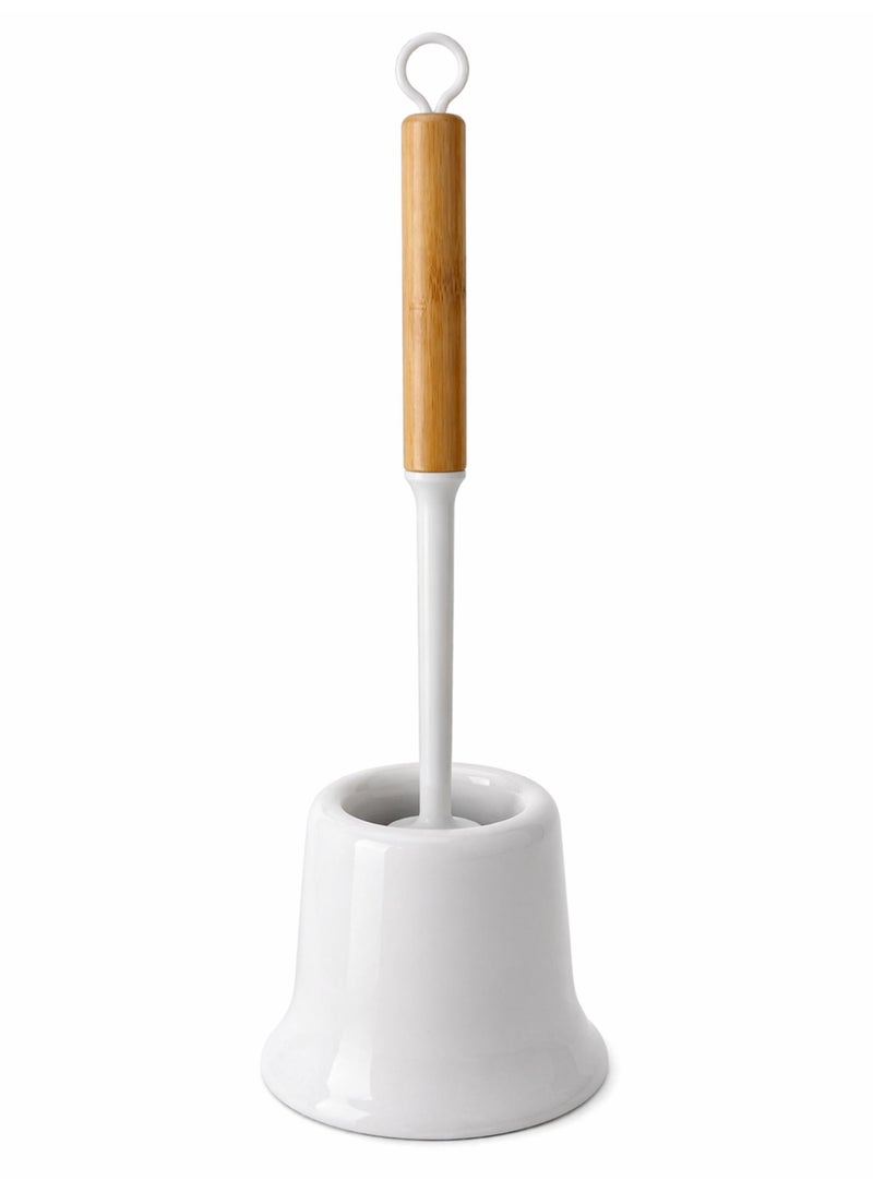 Primanova Silicone Toilet Brush With Holder, Quick Dry Hygienic Brush Set, Premium Silicone Bristles, Bamboo Style Handle, 39 cm (White) - Image 1