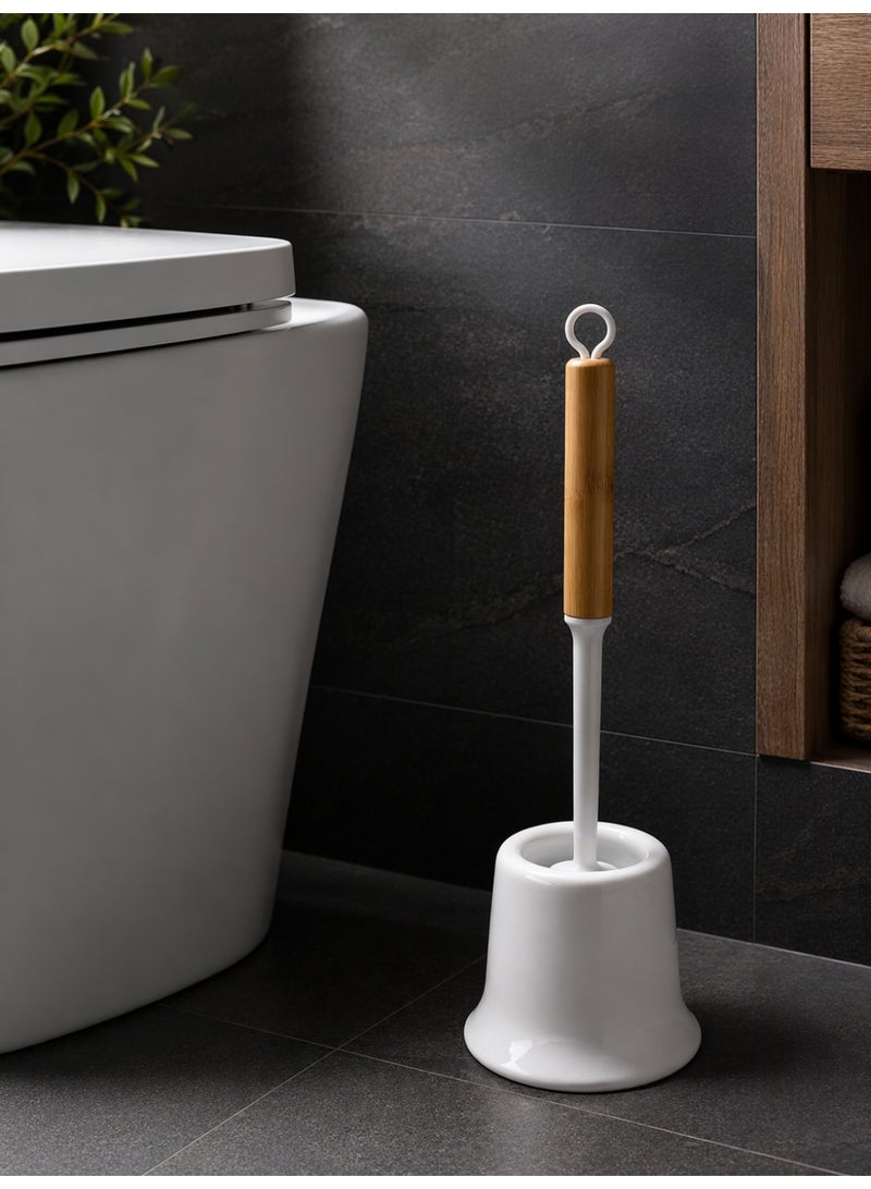 Primanova Silicone Toilet Brush With Holder, Quick Dry Hygienic Brush Set, Premium Silicone Bristles, Bamboo Style Handle, 39 cm (White) - Image 3