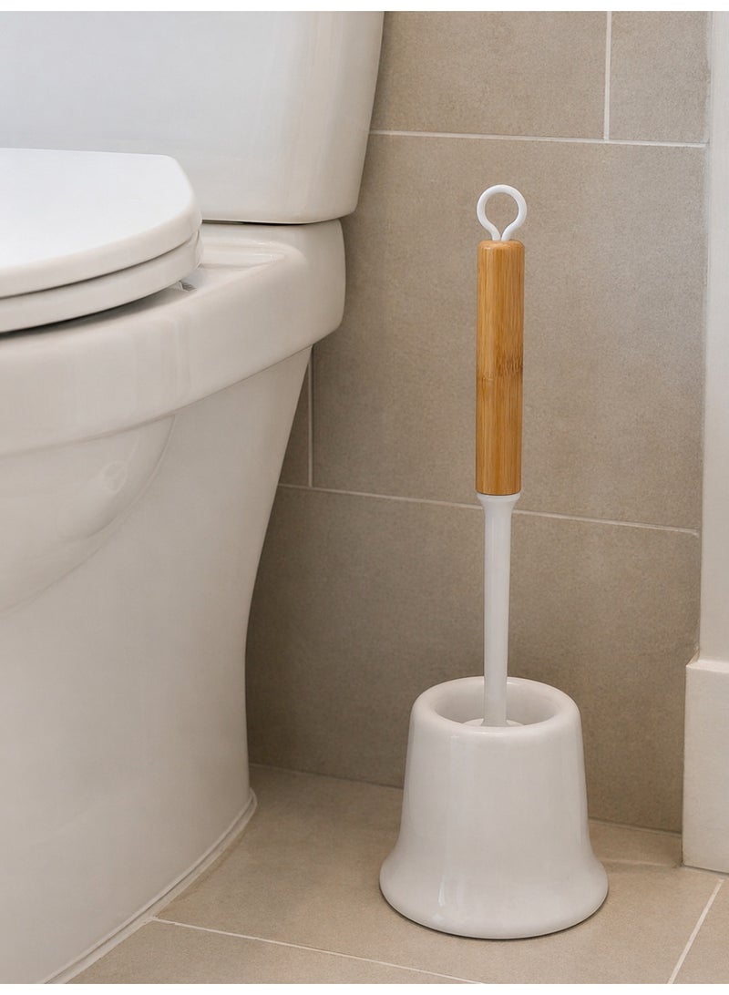 Primanova Silicone Toilet Brush With Holder, Quick Dry Hygienic Brush Set, Premium Silicone Bristles, Bamboo Style Handle, 39 cm (White) - Image 4