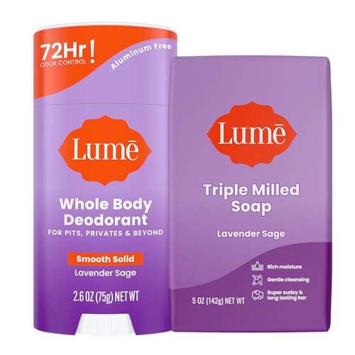 Lume Whole Body Deodorant And Soap 26 Ounce Smooth Solid Stick With 72 Hour Odor Control and 5 Ounce Triple Milled Soap Aluminum Free Baking Soda Free and Skin Loving Lavender Sage - Image 1
