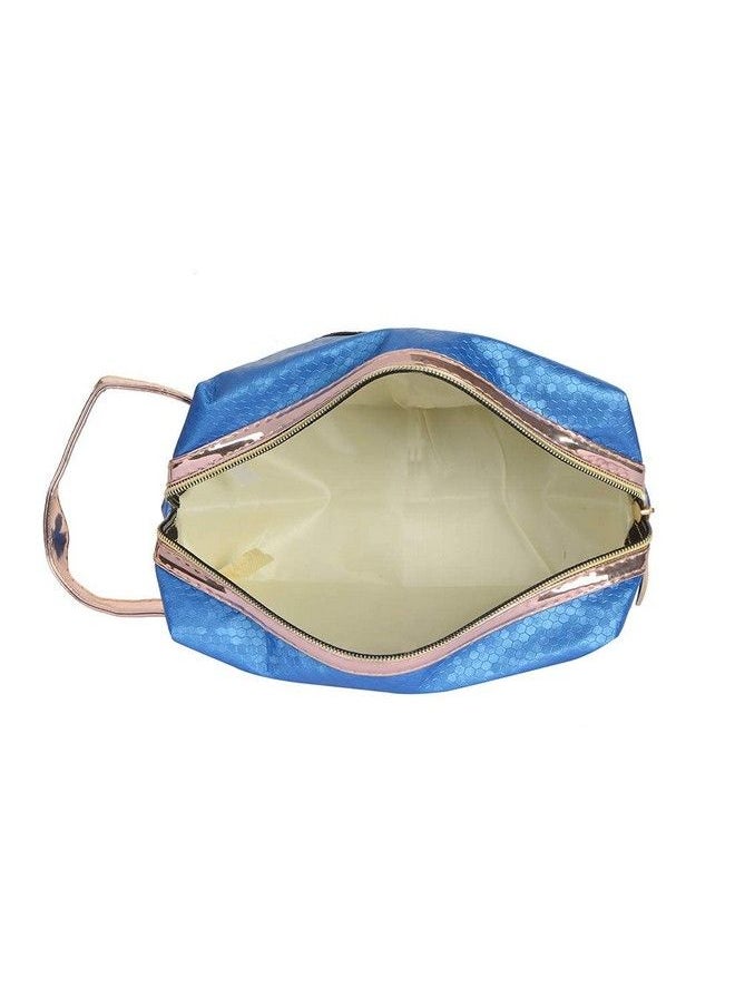 STRIPES Portable Waterproof Pu Blue Colour Toiletries Makeup Pouch Travel Kit Bag Stylish Pouch For Makeup Accessories Pouch For Women And Girls (With Colourful Sequins Paris Patch)  - Image 3