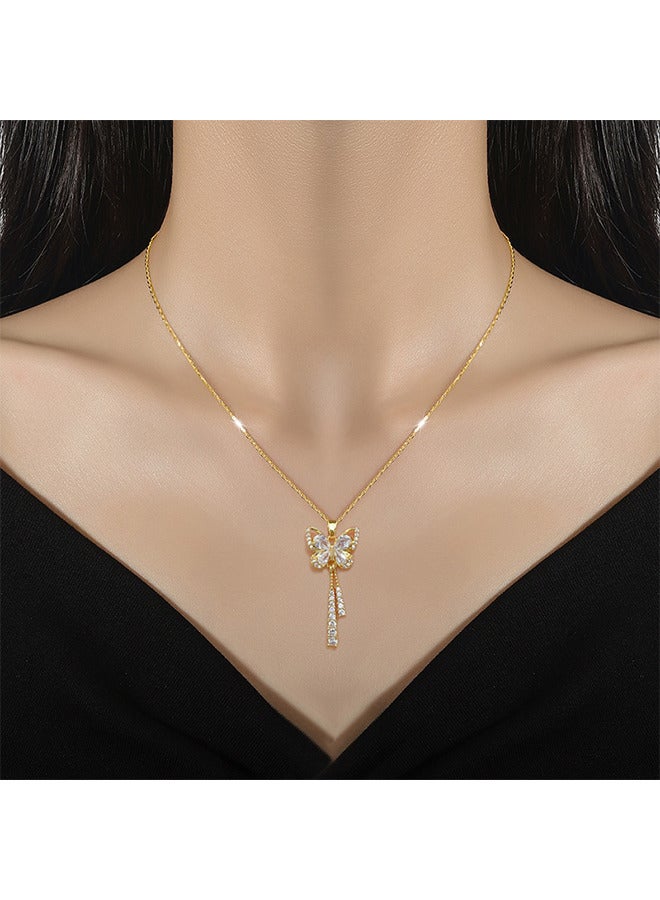 Depend Rhinestone Butterfly Choker Necklace Gold Butterfly Pendant Necklaces Sparkly Tennis Chain Neck Jewelry For Women And Girls - Image 1