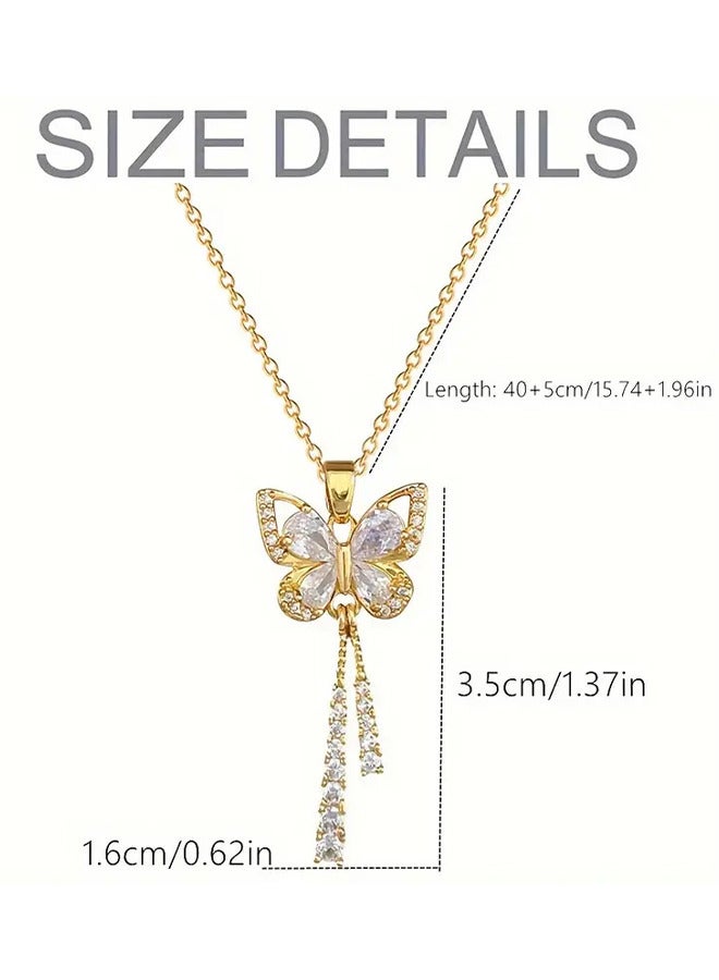Depend Rhinestone Butterfly Choker Necklace Gold Butterfly Pendant Necklaces Sparkly Tennis Chain Neck Jewelry For Women And Girls - Image 2