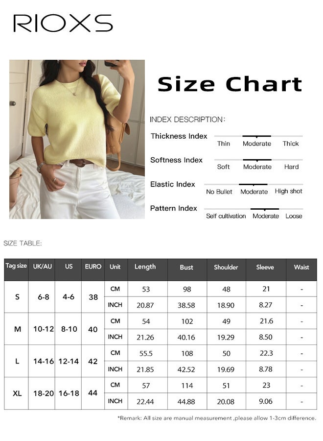 ريوكس سترة نسائية بأكمام قصيرة، سترات محبوكة برقبة مستديرة للسيدات، بلوزات خفيفة الوزن للخريف، ملابس عمل رسمية للسفر والارتداء اليومي، لون أصفر - Image 4