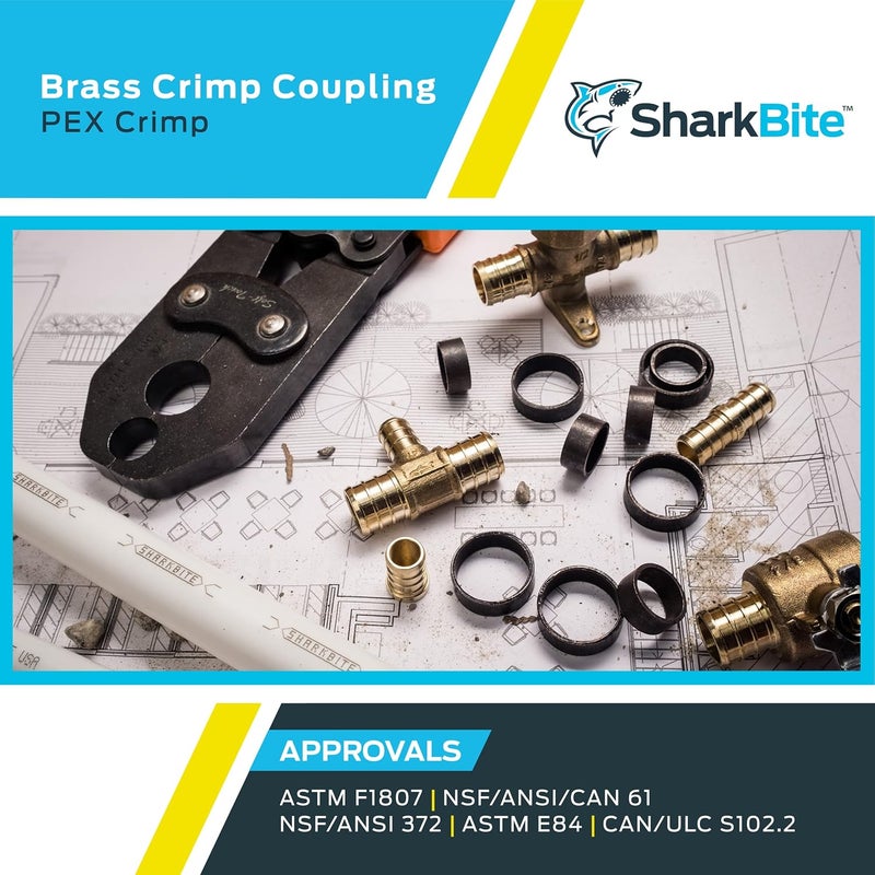 SharkBite 3/4 Inch Crimp Coupling, Pack of 25, Brass Plumbing Fitting, PEX Pipe, PE-RT, UC016LF - Image 5
