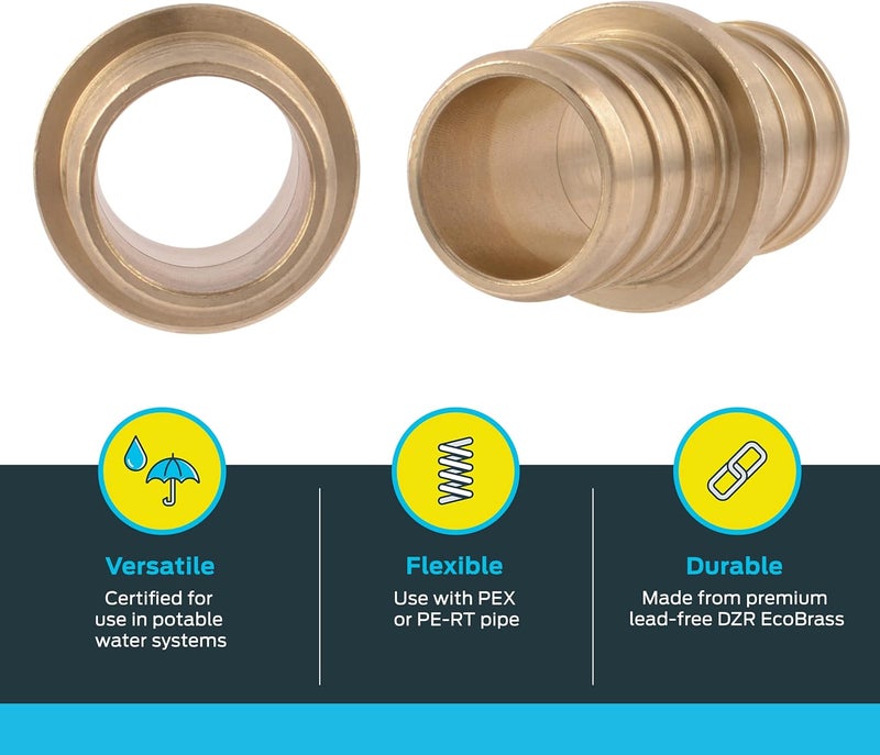 SharkBite 3/4 Inch Crimp Coupling, Pack of 25, Brass Plumbing Fitting, PEX Pipe, PE-RT, UC016LF - Image 3