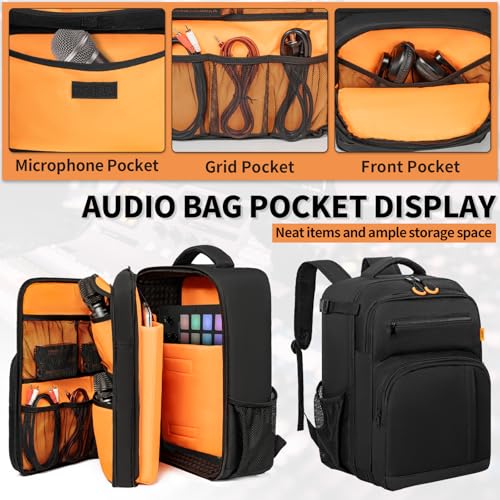 GMAK Audio Mixer Backpack Compatible with RØDECaster Pro/Pro II, ProFX10v3, RC Duo, DJ Mixer Travel Case Bags with Plenty of Pockets, Protective Audio Mixer Bag for Cables, Podcast Gear and Mics - Image 3