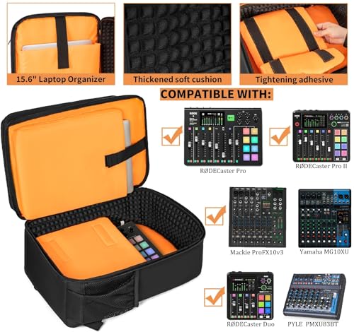 GMAK Audio Mixer Backpack Compatible with RØDECaster Pro/Pro II, ProFX10v3, RC Duo, DJ Mixer Travel Case Bags with Plenty of Pockets, Protective Audio Mixer Bag for Cables, Podcast Gear and Mics - Image 2