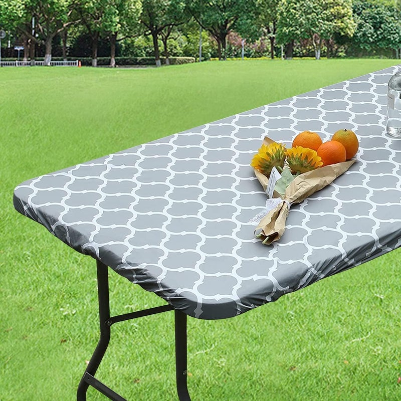 Dremisland Waterproof Rectangular Tablecloth Elastic Edged Fitted Vinyl Table Cover with Flannel Backing Wipeable Moroccan Oilproof PVC Table Protector Cover for Dinner Picnic Party Fit 30x72in Table