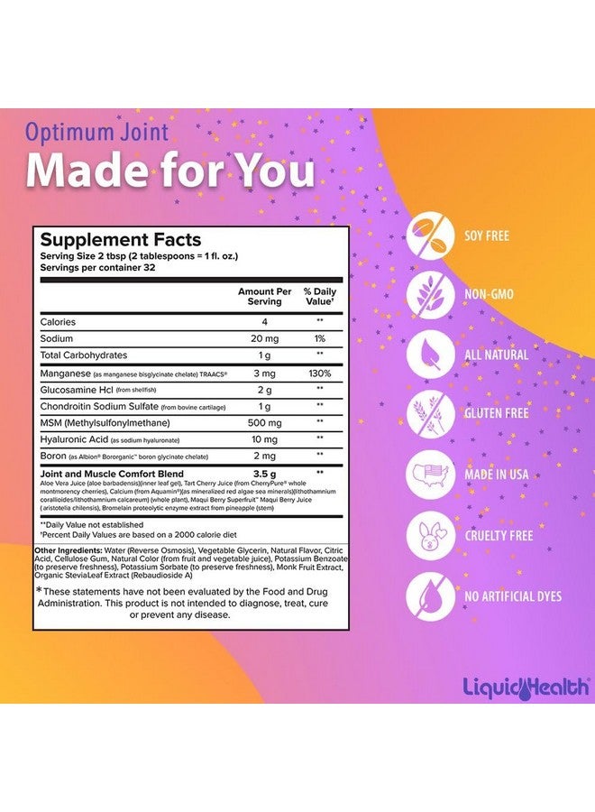 LIQUIDHEALTH Optimum Joint Support Liquid Multivitamin with Glucosamine, Chondroitin, MSM, Hyaluronic Acid - Increase Mobility, Joint Comfort, for Runners & Athletes - Made in USA, Vegan (2 Pack) - Image 5