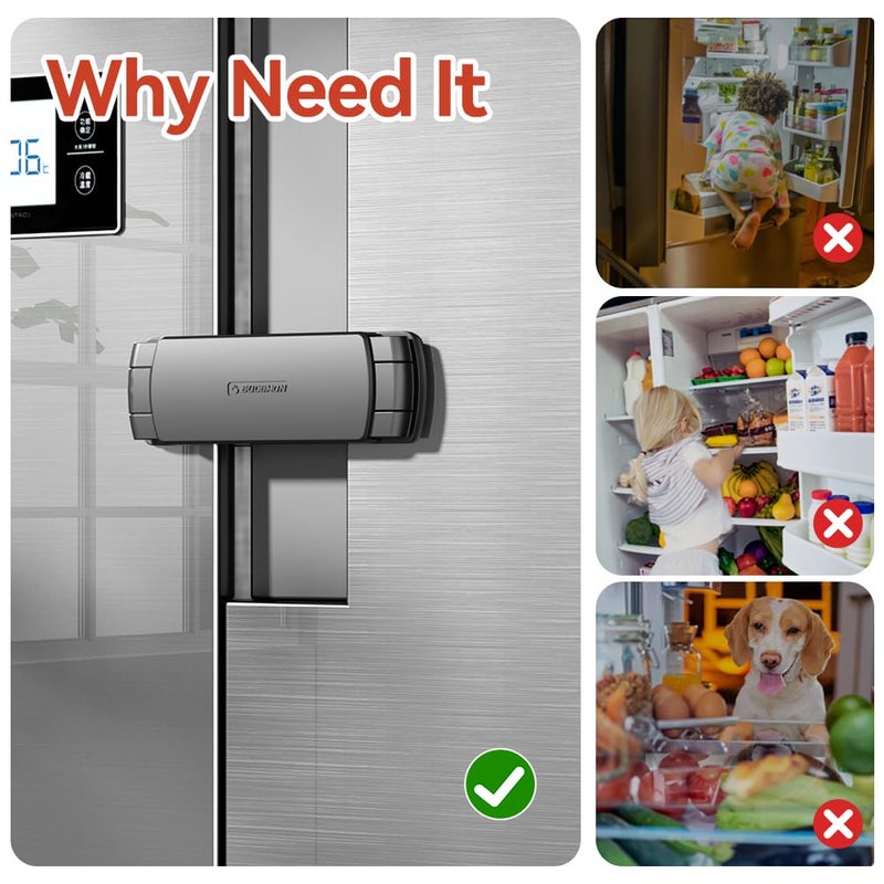 Eudemon Mom's Choice Gold Awards Winner - 1 Pack Latest French Fridge Lock French Door Refrigerator/Freezer Lock Apply to Max 3.54"(90mm) Two Door Gap Distance for Kids & Babies,Easy to Install(Black) - Image 2