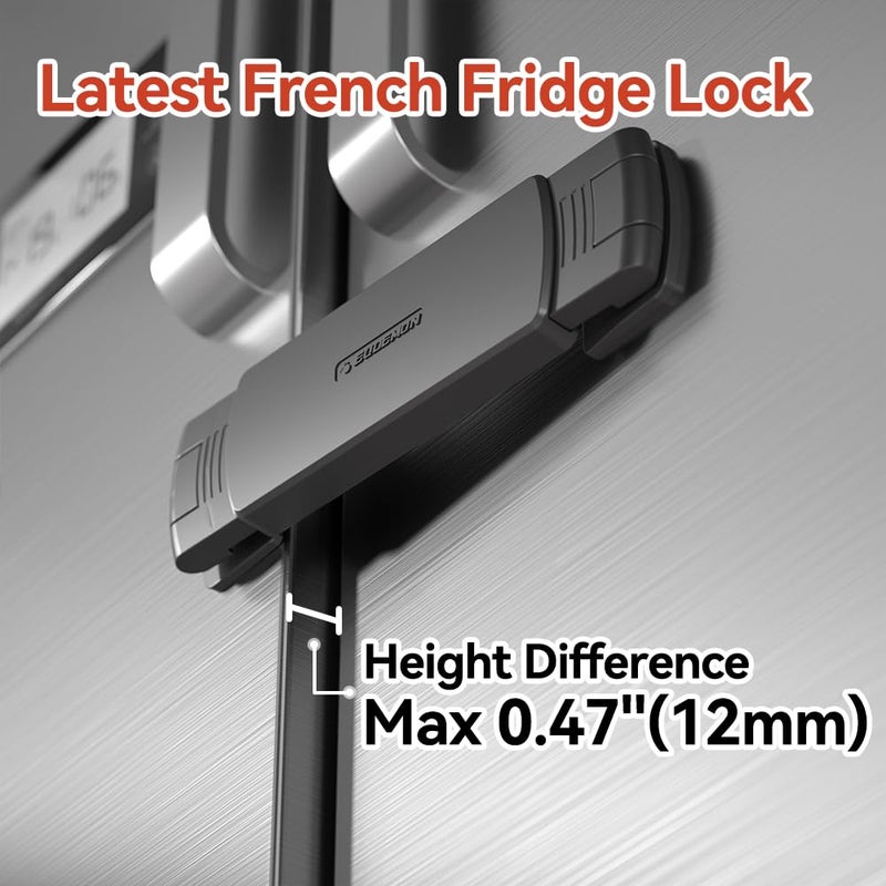 Eudemon Mom's Choice Gold Awards Winner - 1 Pack Latest French Fridge Lock French Door Refrigerator/Freezer Lock Apply to Max 3.54"(90mm) Two Door Gap Distance for Kids & Babies,Easy to Install(Black) - Image 4