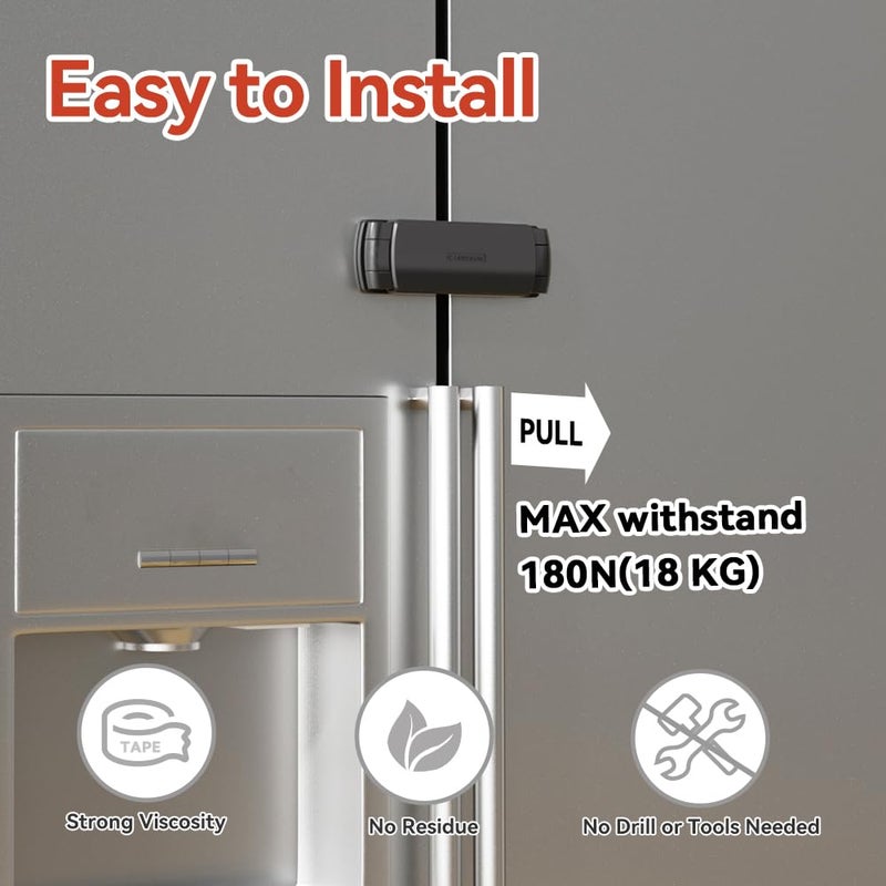 Eudemon Mom's Choice Gold Awards Winner - 1 Pack Latest French Fridge Lock French Door Refrigerator/Freezer Lock Apply to Max 3.54"(90mm) Two Door Gap Distance for Kids & Babies,Easy to Install(Black) - Image 3