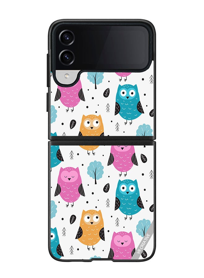 VR CREATIVE Protective Case Cover For Samsung Galaxy Z Flip4 Owls Seamless Pattern Design Multicolour - Image 1
