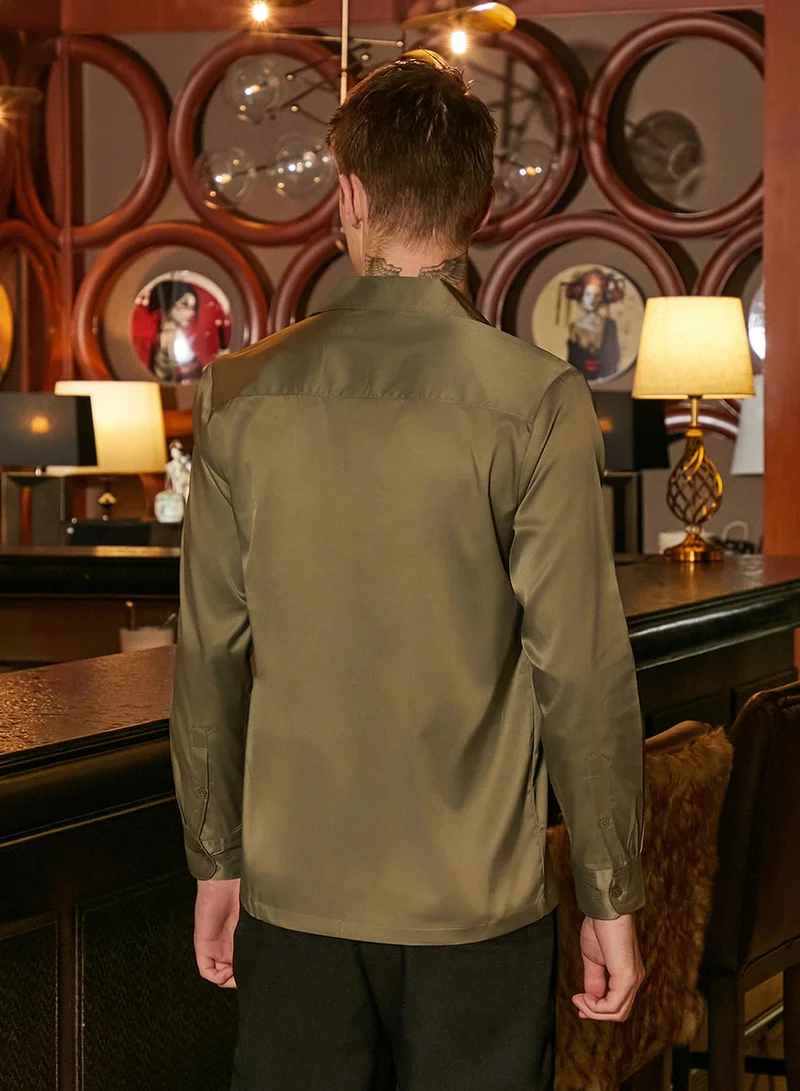 Campus Sutra Men's Olive Green Solid Cuban Shirt