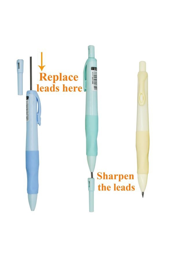 Lopenle 12 Pieces Mechanical Pencils Soft Ergonomic Grip Pencils Thick Barrel 2B Pencils With 12 pcs 2.0mm Refills Sharpeners for Art Drawing Writing Sketching At School Office(2B leads) - Image 4