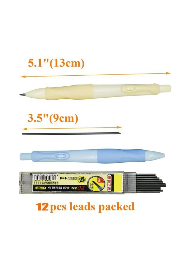 Lopenle 12 Pieces Mechanical Pencils Soft Ergonomic Grip Pencils Thick Barrel 2B Pencils With 12 pcs 2.0mm Refills Sharpeners for Art Drawing Writing Sketching At School Office(2B leads) - Image 3