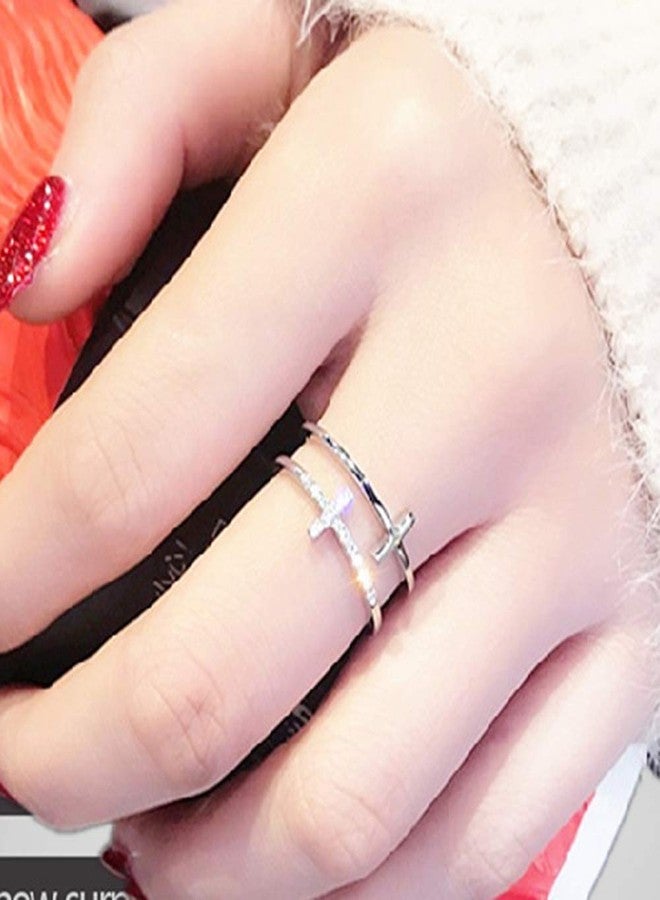 OIDIMS Dainty Cross Cubic Zirconia Open Rings for Women Men Hypoallergenic Minimalist Double Line Band Adjustable Expandable Finger Ring Sparkly Cz Faith Fashion Statement Wedding Stacking Jewelry - Image 3