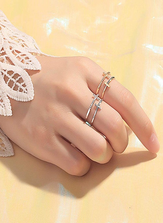 OIDIMS Dainty Cross Cubic Zirconia Open Rings for Women Men Hypoallergenic Minimalist Double Line Band Adjustable Expandable Finger Ring Sparkly Cz Faith Fashion Statement Wedding Stacking Jewelry - Image 5