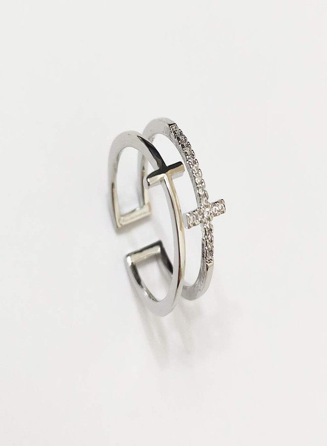 OIDIMS Dainty Cross Cubic Zirconia Open Rings for Women Men Hypoallergenic Minimalist Double Line Band Adjustable Expandable Finger Ring Sparkly Cz Faith Fashion Statement Wedding Stacking Jewelry - Image 4