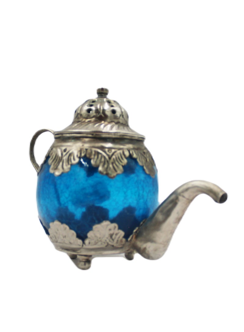 Antique Museum Persian Teapot Crack Glass Design White Metal Work  - Image 1
