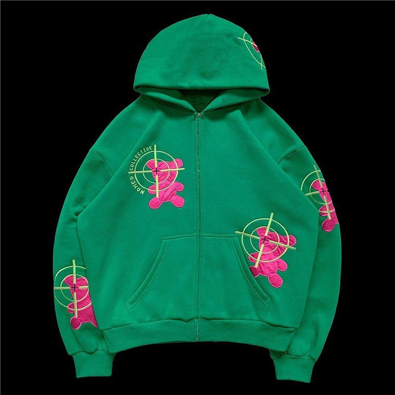 Y2K Embroidered Hoodie Unisex Loose Jacket Purple Top - Image 2