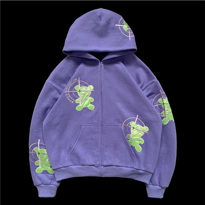 Y2K Embroidered Hoodie Unisex Loose Jacket Purple Top - Image 1
