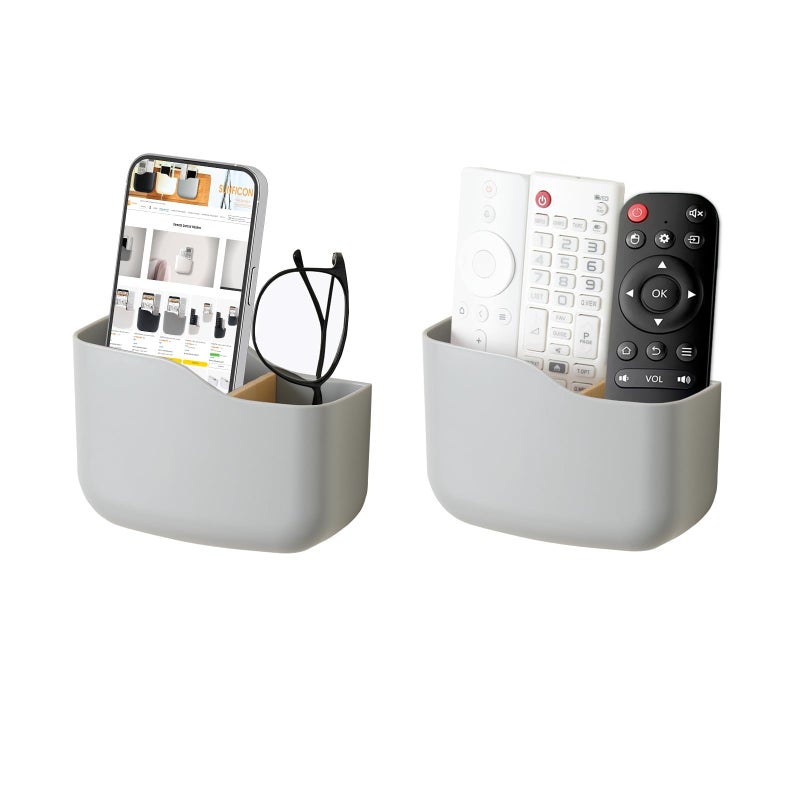 SUNFICON Remote Holder Wall Mount TV FAN Remote Control Holder Bedside Caddy Wall Organizer Phone Holder for Office Adhesive Media Player Controller Holder Box Tray Home Desk Nightstand 2 Gray