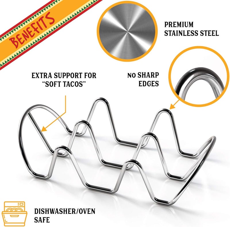 WIDBI Premium Taco Holders - 4 Pack Stainless Steel Taco Stands - Holds 12 Tacos - Fits Most Plates & Air Fryers - Dishwasher & Oven Safe - Stackable Trays - Racks Hold Soft & Hard Shell Tacos - Image 2