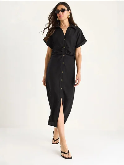 Bianco Lucci LUCCI V-neck Midi Dress with Button Closure