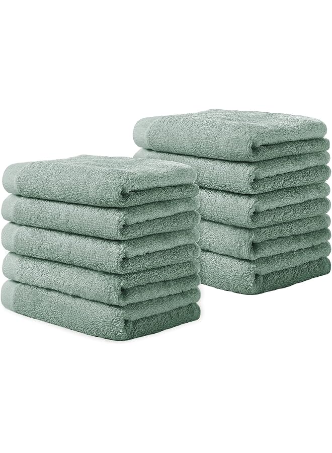The Bros Luxury Washcloths Towel Set 10 Pack Baby Wash Cloth for Bathroom-Hotel-Spa-Kitchen Multi-Purpose Fingertip Towels & Face Cloths - Green - Image 1