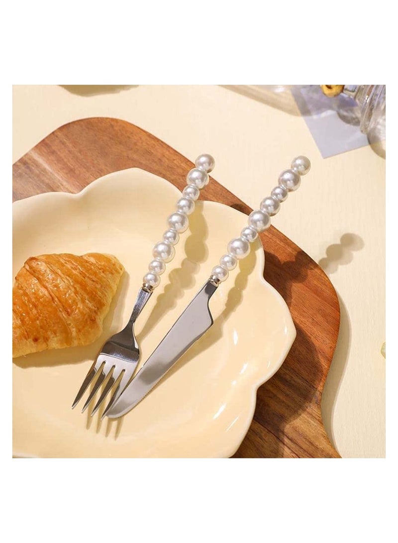 SYOSI Silverware Set 4 Piece Stainless Steel Utenslis Flatware Cutlery Set Include Forks Spoons Knives Utensils Tableware Sets with ABS Imitation Pearl Handles for Home Kitchen Restaurant Hotel - Image 5